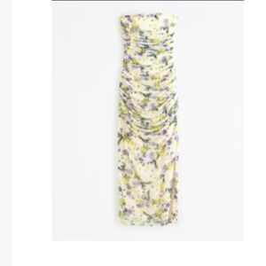 Mesh Strapless Ruched Maxi Dress